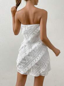 SHEIN EZwear Solid Frill Trim Tube Dress - White - View 4