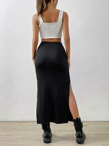 SHEIN EZwear Spring Summer Casual Solid Split Thigh Skirt