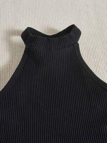 SHEIN Girls Ribbed Knit Halter Top & Shorts Without Belt Bag - Pink - View 4