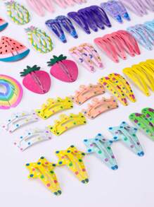 100pcs Random Pattern Girls Cartoon Monkey & Dog Design Cute Snap Clip For Hair Decoration - Multicolor - View 8