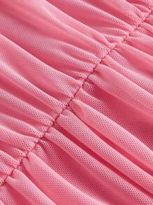 SHEIN MOD 前部抽绳荷叶边下摆褶饰半身裙 - 淺粉色 - 查看 4