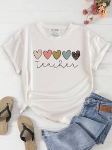 INAWLY 大碼愛心和字母圖案T恤 - 白色 - 查看 1