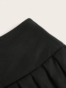 SHEIN X Doris Jocelyn SHEIN ICON Solid Pleated Hem Mini Skirt - Black - View 5
