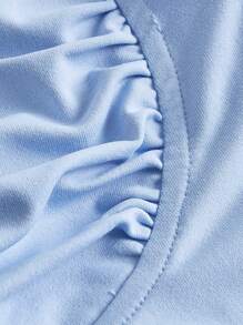 SHEIN MOD 一字肩胸部褶皺手帕下擺上衣 - 淺藍色 - 查看 4