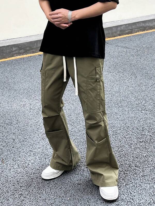 Manfinity EMRG Men Drawstring Waist Flap Pocket Side Cargo Pants