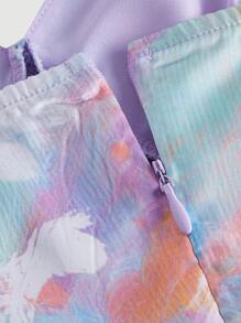 SHEIN MOD Tie Dye Ruched Ruffle Hem Ruched Bustier Cami Dress - Multicolor - View 4