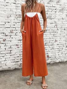 SHEIN LUNE Solid Wide Leg Cami Jumpsuit Without Tube Top - Orange - View 6