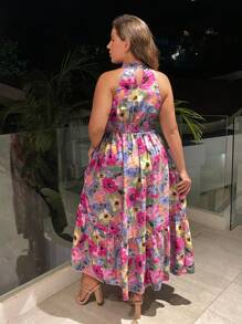 SHEIN Holidaya Đầm Plus Size Viên lá sen Hoa Tất cả trên in Boho - Nhiều màu - Xem 2