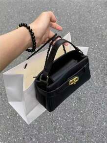 Túi xách nữ họa tiết Caviar, Hàng mới 2023, Túi đeo vai đơn giản và đa năng có khóa kim loại độc đáo - màu đen - Xem 1