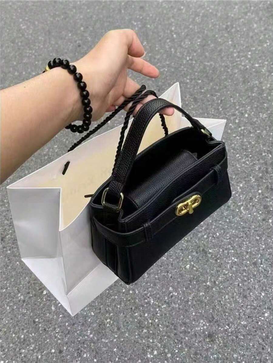 Túi xách nữ họa tiết Caviar, Hàng mới 2023, Túi đeo vai đơn giản và đa năng có khóa kim loại độc đáo - màu đen - Xem 1