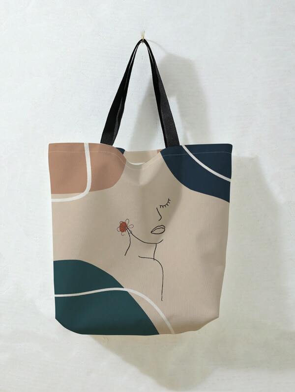 Oversized figuur grafische shopper Colorblock preppyschooltas, grote capaciteit, draagbaar, opvouwbaar, klassiek casual, geschikt voor tienermeisjes dames studenten, perfect voor terug naar school, universiteit, basisschool, middelbare school, middelbare school, werk, zakelijk, woon-werkverkeer, Winkelen, vakantie