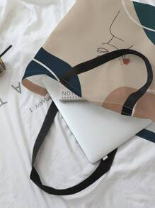 超大号图案购物袋 拼色学院风书包，容量大，便携，可折叠，经典休闲，适合少女女大学生，非常适合返校、大学、小学、初中、高中、工作、商务、通勤、购物、度假 - 彩色 - 查看 3