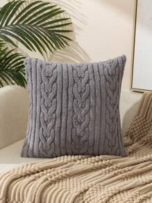 1入組無填充物素色簇絨靠墊套，深灰色織物抱枕套，適用於客廳沙發 - 深灰色 - 查看 2