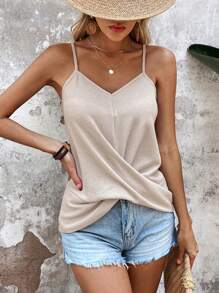 SHEIN VCAY 素色交叉吊帶上衣 - 米色 - 查看 1