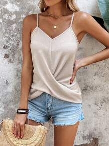 SHEIN VCAY 素色交叉吊帶上衣 - 米色 - 查看 4