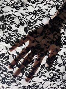 SHEIN VCAY Cazadora de manga con volante ribete con fruncido con parte delantera abierta crop con encaje - Negro - Ver 7