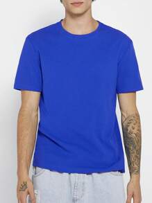 Manfinity NiteLyfe Men Solid Round Neck Tee - Royal Blue - View 1
