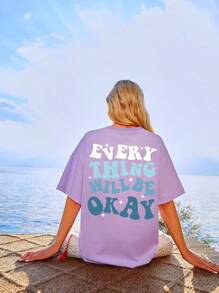 SHEIN Unity Slogan Graphic Drop Shoulder Oversized Tee - Lilac Purple - View 1