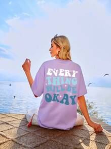 SHEIN Unity Slogan Graphic Drop Shoulder Oversized Tee - Lilac Purple - View 3