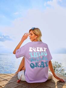 SHEIN Unity Slogan Graphic Drop Shoulder Oversized Tee - Lilac Purple - View 4