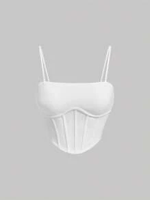 SHEIN MOD Áo khoác và áo lót dành cho xe tăng nữ Bất đối xứng màu trơn Giải trí - trắng - Xem 1
