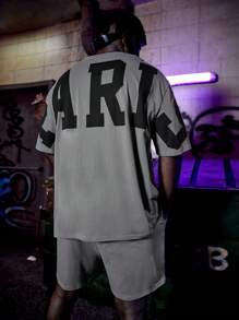 EASEVO Men Plus Cotton Letter Graphic Tee & Shorts - Grey - View 1