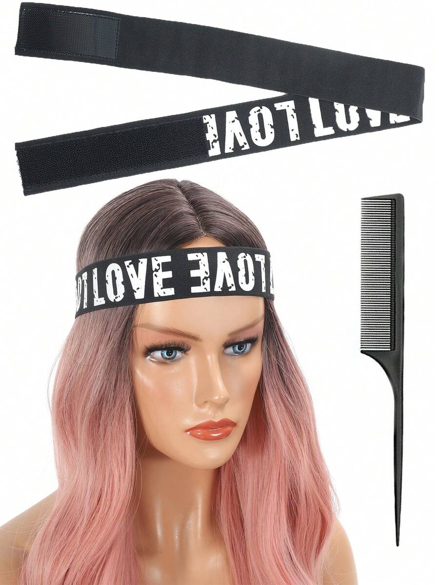 1pc Letter Graphic Adjustable Wig Elastic Headband With Comb - White - View 1