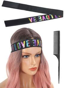 1pc Letter Graphic Adjustable Wig Elastic Headband With Comb - Multicolor - View 1