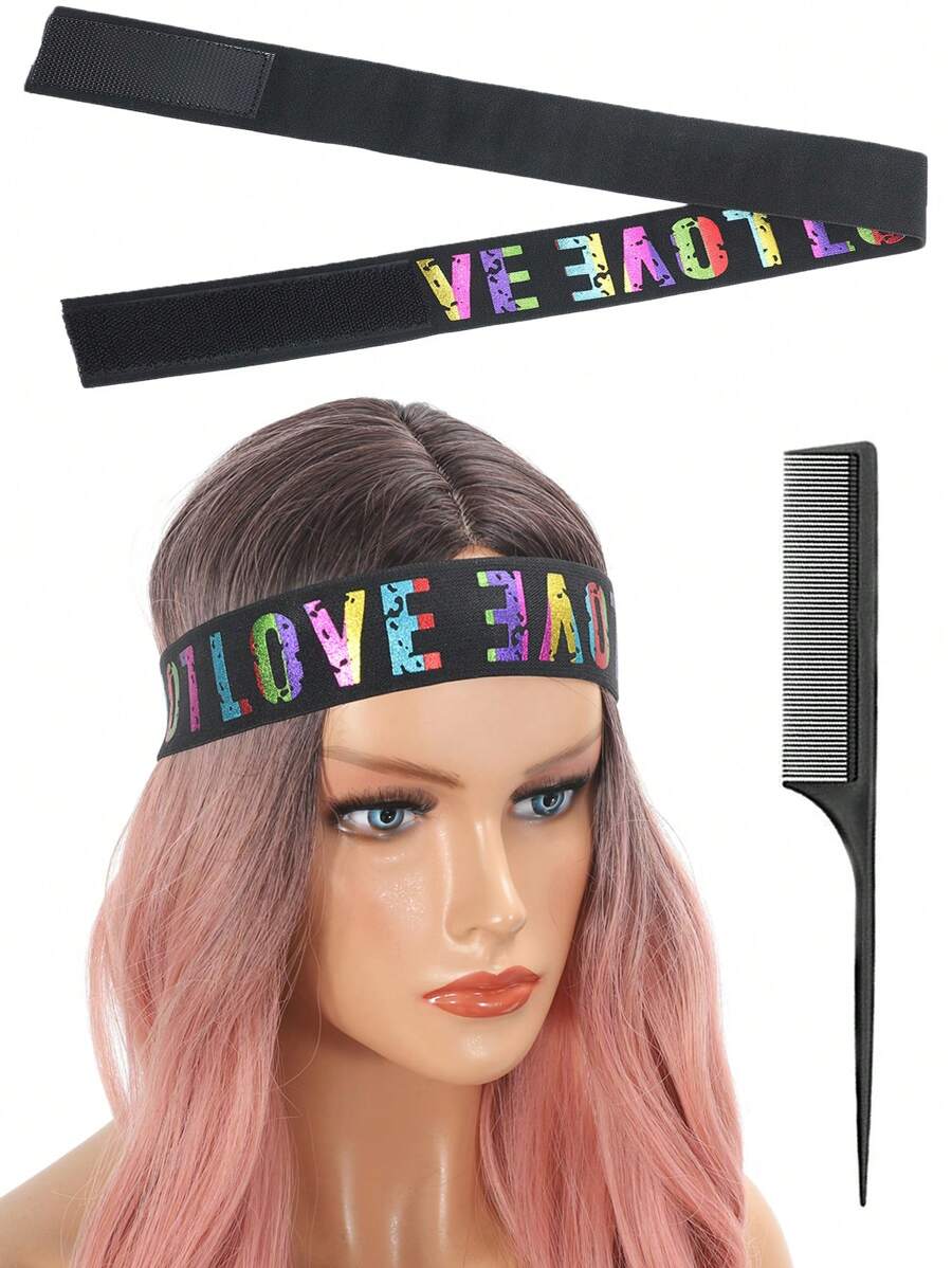 1pc Letter Graphic Adjustable Wig Elastic Headband With Comb - Multicolor - View 1