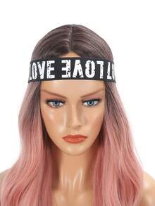 1pc Letter Graphic Adjustable Wig Elastic Headband With Comb - White - View 6