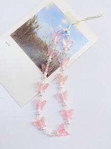 1pc Butterfly & Faux Pearl Decor Phone Lanyard Gifts For Mother, Family, Friends, Birthday, Holiday Phone Charm, Phone Chain