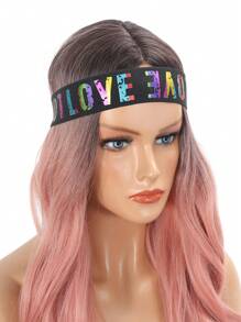 1pc Letter Graphic Adjustable Wig Elastic Headband With Comb - Multicolor - View 7