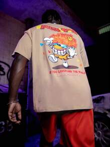 Manfinity RebelGame Men Plus Cotton Cartoon & Slogan Graphic Tee - Khaki - View 1