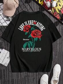 Manfinity VCAY Men Plus Cotton Floral & Slogan Graphic Tee - Black - View 2