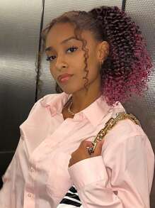 Short Curly Ponytail Synthetic Hair Extension - Burgundy - View 5