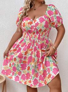 Dreamara 大碼印花雞心領口泡泡袖連衣裙 - 彩色 - 查看 3