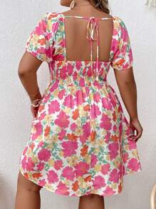 Dreamara 大碼印花雞心領口泡泡袖連衣裙 - 彩色 - 查看 4