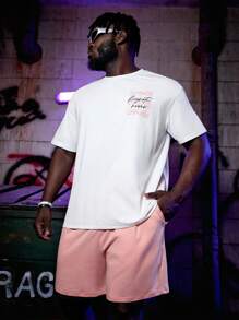 Manfinity RebelGame 男士棉標語圖案T恤和短褲 - 彩色 - 查看 2