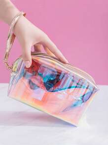 1pc Holographic Translucent Cosmetic Bag - Multicolor - View 1