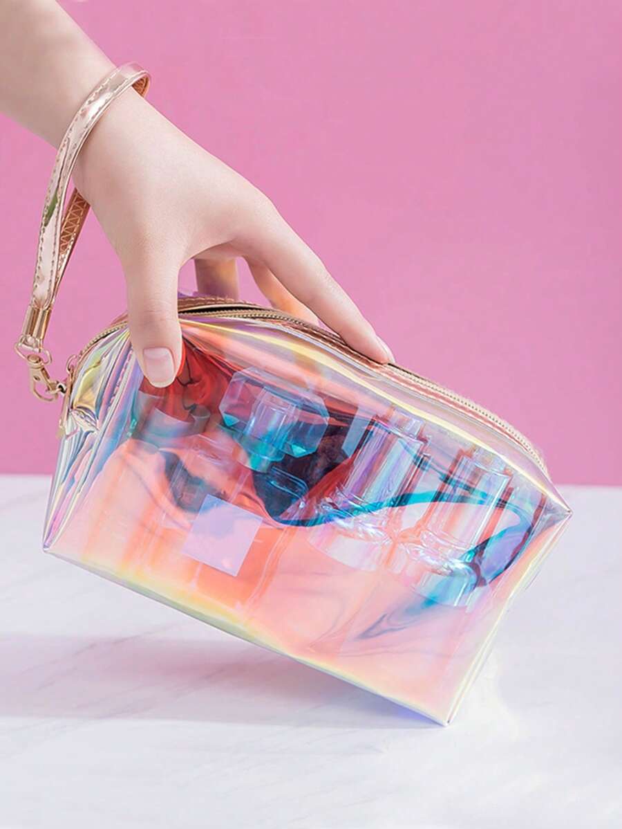 1pc Holographic Translucent Cosmetic Bag - Multicolor - View 1