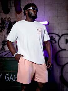 Manfinity RebelGame 男士棉標語圖案T恤和短褲 - 彩色 - 查看 5