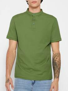 Manfinity NiteLyfe Men Solid Half Button Polo Shirt - Olive Green - View 1
