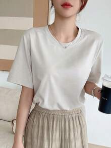 Dazy Designer Heart & Letter Graphic Tee - Khaki - View 2