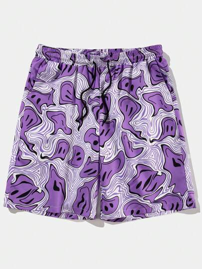 Street Life Shorts con estampado total y cintura con cordón para hombres, escuela