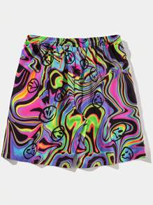 ROMWE MEN Street Life Quần short thắt lưng dây rút in họa tiết Allover dành cho nam, trường học - Nhiều màu - Xem 2