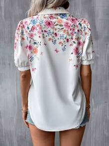 SHEIN LUNE 印花泡泡袖襯衫 - 白色 - 查看 2