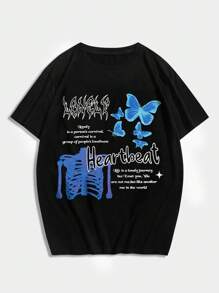 ROMWE MEN Street Life Áo thun nam Slogan Loại bướm Đường phố - màu đen - Xem 1