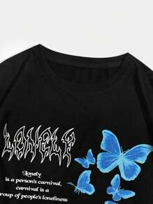 ROMWE MEN Street Life Áo thun nam Slogan Loại bướm Đường phố - màu đen - Xem 3