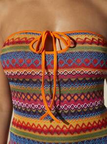 Travachic 幾何印花前繫帶抹胸緊身洋裝 - 彩色 - 查看 4