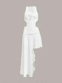 SHEIN Sweetina Cut Out Asymmetrical Hem Dress - White - View 1